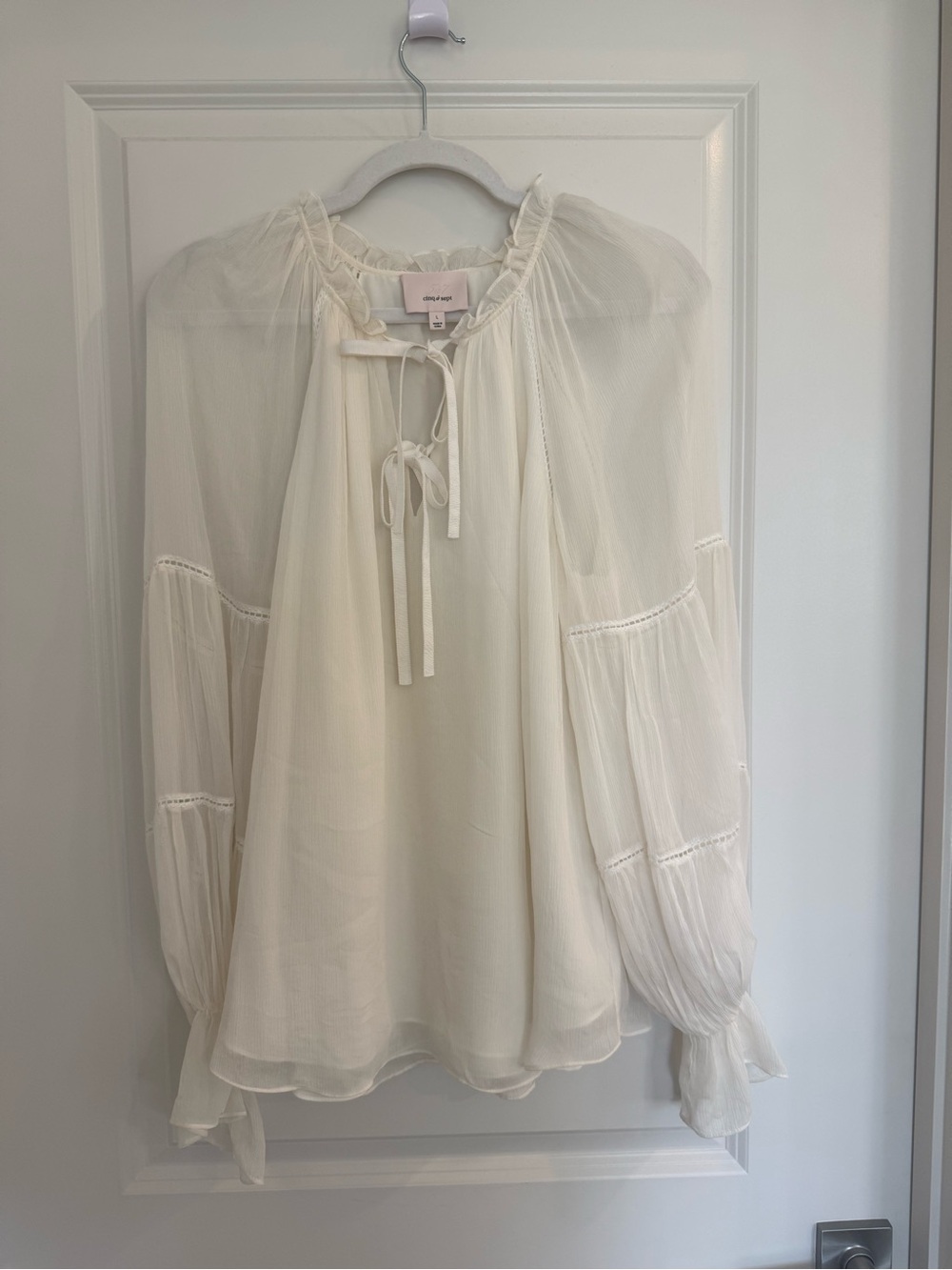 Cinq a Sept White Romy Silk Bell Sleeve Peasant Blouse - Picture 2 of 8